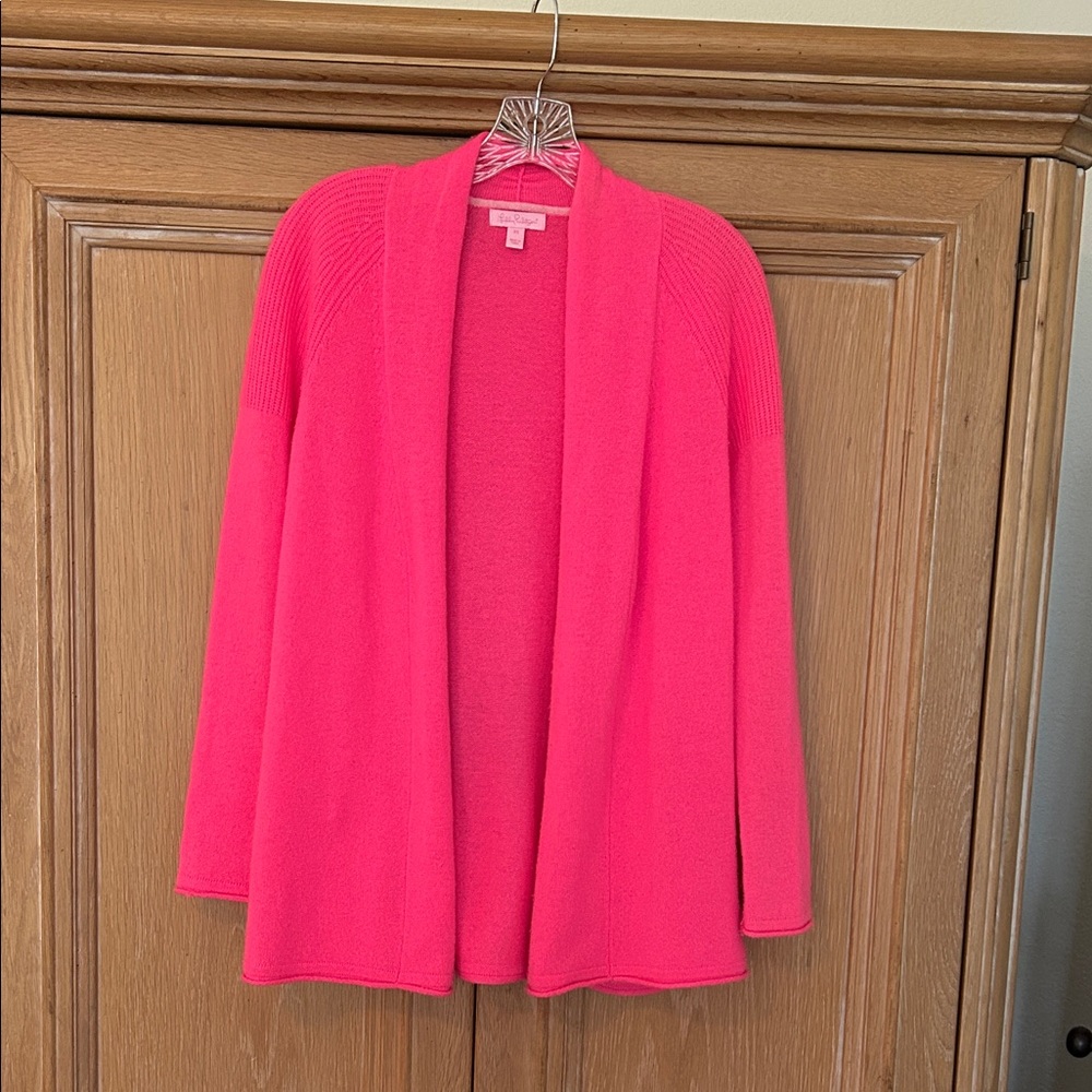 Lilly Pulitzer 100%Cashmere Vibrant Pink Open Front Cardigan